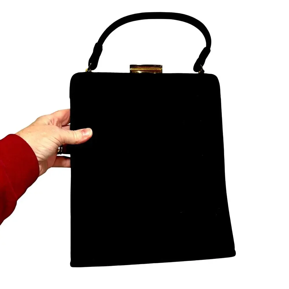 Vintage black felted wool pocketbook by Lewis a top handle purse 1950’s handbag